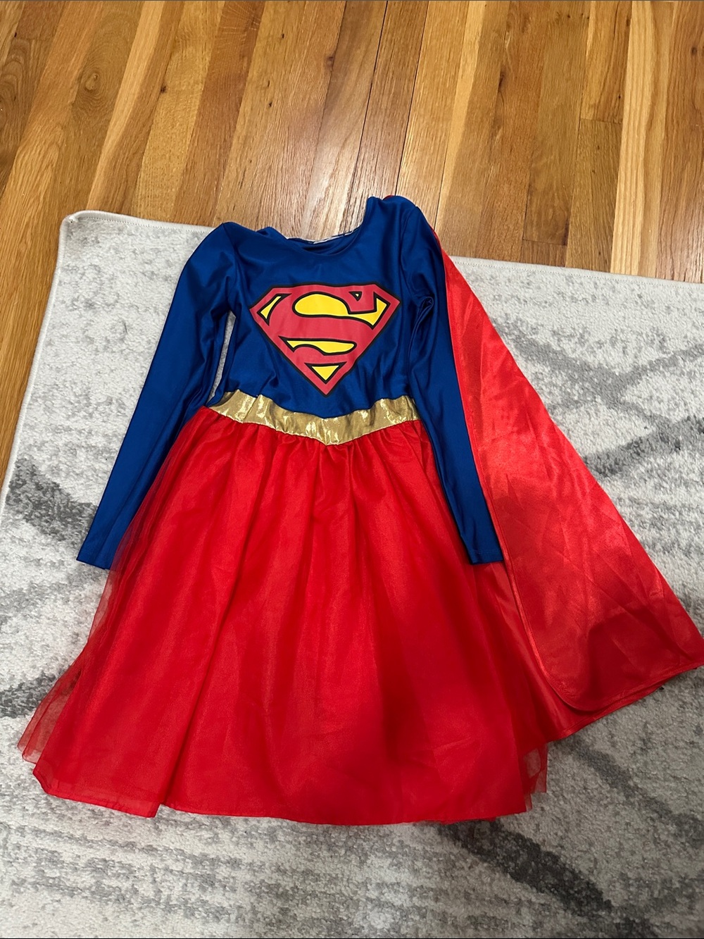 Supergirl Halloween Girls' Superhero Costume Dress with Red Cape - Blue & Red